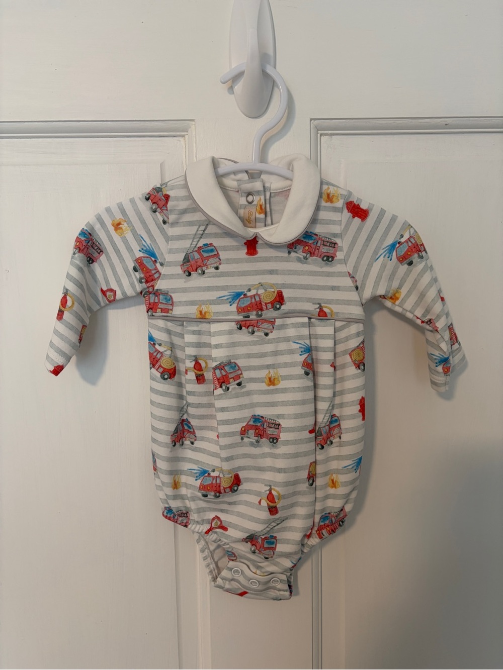 Baby Club Chic Firetruck Pima Cotton Bubble Romper Collared